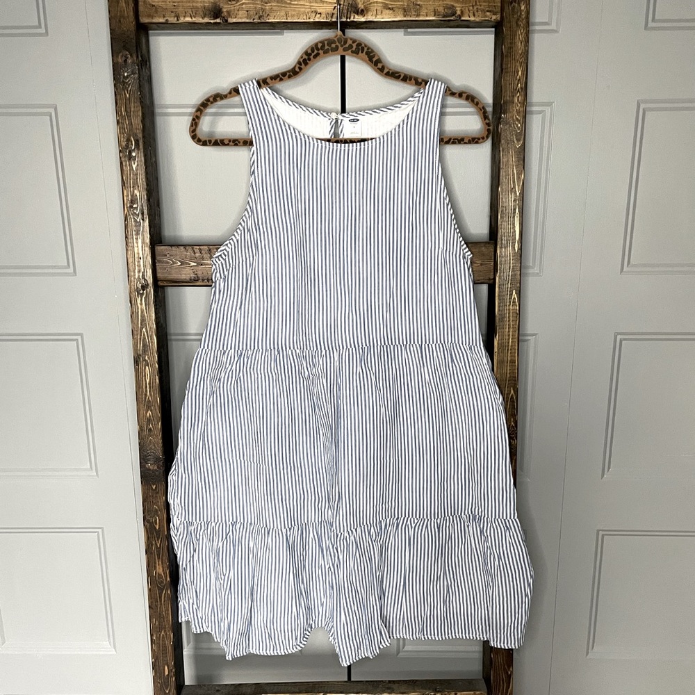 blue and white striped sleeveless dress, size M